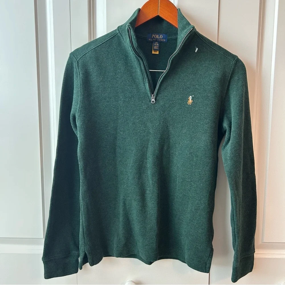💚 Polo Ralph Lauren Green Half-Zip‎ Sweater + Olive Jogger Pants Bundle